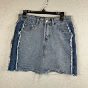 Chelsea & Violet Blue Colorblock Denim Jean Mini Skirt Sz Medium